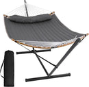 SUNCREAT Double Portable Hammock with Stand, 2 Person Hammock with Curved Spreader Bar, Balance Ropes Included, Dark Gray by GreenHaven Gardens