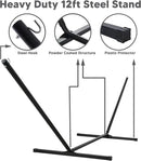 SUNCREAT Two Person Hammock with 12ft Stand Included, Max 475lbs Capacity, Heavy Duty Free Standing Hammock, Black Stripes by GreenHaven Gardens