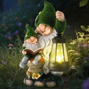 Solar Garden Gnome Statue Flocked Reading Parent & Child Gnomes with LED Light, Outdoor Waterproof Lawn Ornament Decor for Patio Lawn Yard Pathway Gift Idea for Women Mom Mothers Day by CozyNest Decor
