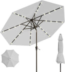10FT Solar Umbrella 32 LED Lighted Patio Umbrella Table Market Umbrella w/Tilt and Crank, UV-Resistant Outdoor Umbrella for Pool, Garden, Deck, Light Gray by GreenHaven Gardens