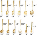 Gold Kitchen Utensils Set, 12 PCS Brass Matte Serving Utensils, 18/10 Stainless Steel All Metal Cooking Tools - Potato Masher, Tongs, Meat Fork, Spatula, Turner, Ladle, Skimmer, Spaghetti Spoon Set by CozyNest Decor