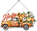 Hello Fall Wood Hanging Truck Decoration, Autumn Wooden Signs, Rustic Thanksgiving Decoration, Home Interior And Exterior Decor, Autumn Harvest Thanksgiving Home Decor