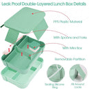 Girl Lunch Bag with 6 Compartment Bento Box with 10oz Thermo- Preppy Green Nylon Insulated Lunch Box Adjustable Strap, Birthday Gift For Girl Kids Teens Travel Picnic School by TinyTreasures Baby Boutique