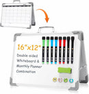 Magnetic Dry Erase Board with Calendar - Small Double Sided Whiteboard on Desktop with Monthly Schedule Planner, Portable Folding White Board on Table Top for Drawing, Teacher Students Classroom by TinyTreasures Baby Boutique