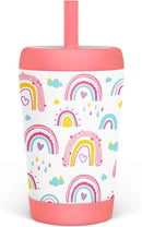 Kid Insulated Stainless Steel Tumbler with Silicone Straw, 12oz Sippy Cup for Kids (Sweet Rainbows) by TinyTreasures Baby Boutique
