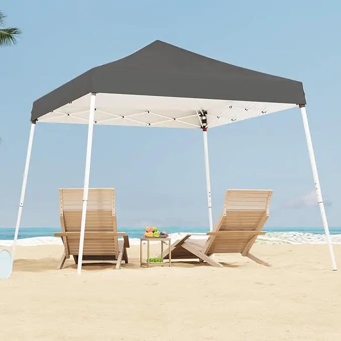 10x10 Pop Up Canopy, 300D Silver Coated Grey Fabric Outdoor Gazebo, Beach Tent Slant Legs with Storage Bag,Easy Up Sun Shade Shelter Tents with 8x8 Top Cover for Patio,Party, photo 5 of 9