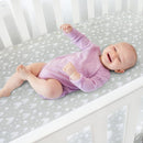 Waterproof Crib Mattress Protector 2 Pack, 100% Organic Cotton Crib Mattress Sheet, Fitted Crib Sheet, Ultra Soft & Breathable Toddler Bed Sheets for Boys and Girls, White & Grey Star Print by TinyTreasures Baby Boutique