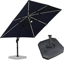 PURPLE LEAF 10 Feet Patio Umbrella with Base Outdoor Cantilever Solar Powered LED Square Umbrella Aluminum Offset Umbrella with 360-degree Rotation for Garden Deck Pool Patio Navy by GreenHaven Gardens