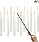 GenSwin 10.8" Floating Candles with Magic Wand Remote Timer, Flameless Taper Candles Flickering Battery Operated, LED Electric Hanging Window Candle Christmas Halloween Decorations(12 Pack, White) by CozyNest Decor