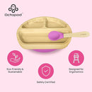 Abiie Octopod Bamboo Dish - Kids Plates for 4 months and up, 3-Compartment Baby Plates with Suction, Triangle Bamboo Baby Plate, Mess-Free Toddler Suction Plates, Baby Feeding Supplies, 8.3x1.9x7.7 in by TinyTreasures Baby Boutique