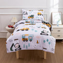 NTBED 4 Pieces Construction Toddler Bedding Set for Baby Boys,Tree Truck Vehicles Excavator Cars Printed, Includes Comforter, Flat Sheet, Fitted Sheet and Pillowcase,Light Green by TinyTreasures Baby Boutique