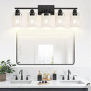 5-Light Bathroom Light Fixtures, Matte Black Modern Vanity Lights with Clear Glass Shades, Bathroom Vanity Light for Mirror Living Room Cabinet Bedroom Porch by CozyNest Decor