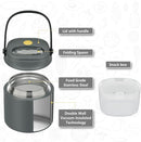 2 - in - 1 Soup Thermo for Hot Food 14oz with Snack Box Container Leak Proof Insulated Lunch Container Kids and Adults Stainless Steel Double Wall Vacuum Wide-mouth Thermal with Spoon and Handle by TinyTreasures Baby Boutique