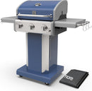 Kenmore 3-Burner Propane BBQ Grill, 30,000 BTUs Gas Grill with Cast Iron Cooking Grates, Folding Side Tables & Wheels, Outdoor Grill with Tool Hooks, Azure Blue + Bonus Cover by GreenHaven Gardens