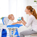 Costzon Baby High Chair, 3 in 1 Infant Table and Chair Set, Convertible Booster Seat with 3-Position Adjustable Feeding Tray, Adjustable Seat Back, 5-Point Harness (Blue) by TinyTreasures Baby Boutique
