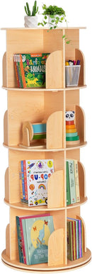 OOOK Rotating Bookshelf for Kids & Adults, Spinning Bookshelf Tower with Large Capacity for Small Space, 360° Display 4 Tier Floor Small Round Corner Shelf for Library, Bedroom, Living Room, Office by TinyTreasures Baby Boutique