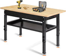 48"/60'' Adjustable Workbench, Rubber Wood Top Work Bench Heavy-Duty Work Table w/Power Outlet, Partition,2000 LBS Load Capacity Work Benches for Garage, Workshop, Home, Office, Easy Assembly by GreenHaven Gardens