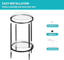 2 Tier Round Side Table, Black End Table with Glass Top, Modern Metal Clear Coffee Table，Small Accent Table for Living Room, Bedroom, 18" x 18" x 24" by CozyNest Decor