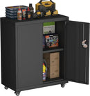 Metal Storage Cabinet with Wheels,Lockable Steel Rolling Storage Cabinet with 2 Doors for Garage,Home Office,Assembly Required,Black by CozyNest Decor