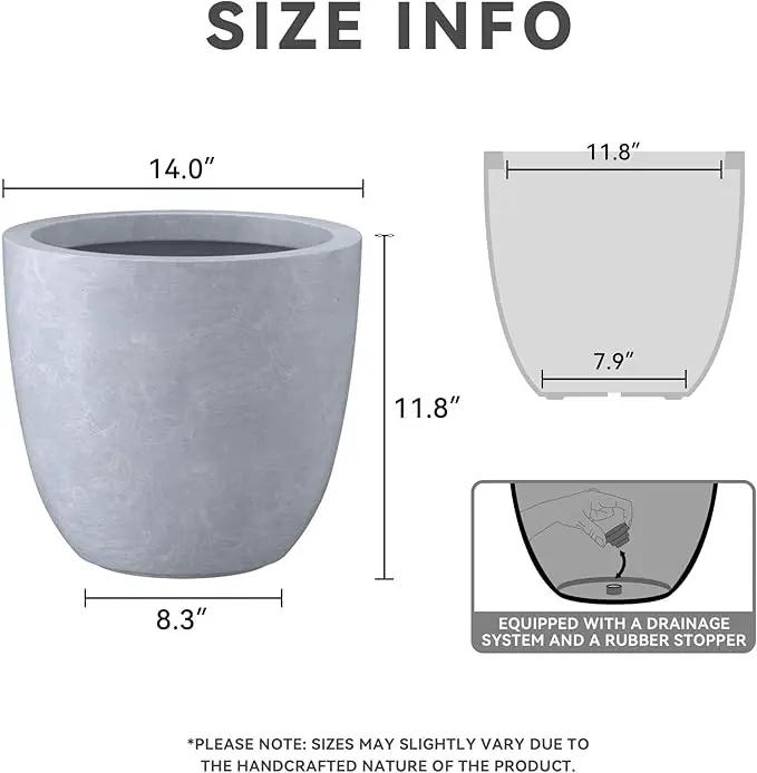 Kante 14 Inch Dia Round Concrete Planter, Indoor Outdoor Large Plant Pot with Drainage Hole and Rubber Plug for Home Patio Garden, Slate Gray, photo 2 of 8