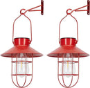 pearlstar Solar Lanterns Outdoor Christmas Metal Solar Powered Hanging Lights Waterproof for Wall Barn Yard Garden Patio Garage Balcony Porch Fence Decor, Warm White Edison Bulb (Red-2pack) by GreenHaven Gardens