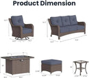 8 Pieces Outdoor Patio Furniture Sets with Rocking Swivel Chairs with 6-inch Thick Cushion and Fire Pit Table for Deck Lawn by GreenHaven Gardens