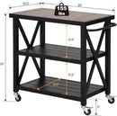 PHI VILLA Outdoor Grill Table, Elegant Grill Cart with Ceramic Wood Grain Table Top, Serving Cart with Shelves, Patio Grilling Backyard BBQ Grill Cart, Black by CozyNest Decor