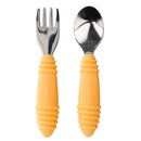 Bumkins Toddler Utensils, Kids Size Fork and Spoon Set, Silicone and Stainless-Steel Training Silverware, Angled Forks / Sporks for Self-Feeding, Children Learning to Eat, 18 Mos Up, Tangerine Orange by TinyTreasures Baby Boutique