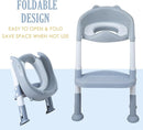 Potty Training Toilet Chair Seat with Step Stool Ladder for Kids and Toddler Boys Girls - Foldable Height Adjustable Children Toilet Training Seat with Safe Handles & Anti-Slip Pads, White-Grey by TinyTreasures Baby Boutique