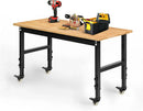 48" Heavy-Duty Adjustable Workbench for Garage, Rubber Wood Shop Table W/Metal Wheels, Hardwood Workstation Weight Capacity Over 2000 Lbs with Wheels by GreenHaven Gardens