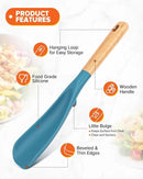 Cooking Spoon and Scraper for Nonstick Cookwares, Great for Cooking and Serving Durable BPA-Free Matte Silicone, Wood Handle Multifunction Spoon for Mixing, Scoop, and Scrape (BLUE) by CozyNest Decor