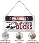 Funny Warning Signs, The Property is Protected By Highly Trained Ducks Sign, Decorative Wood Hanging Wood Plaque, Outdoor Warning Sign, Farm Yard Decor, Door Sign, Farmhouse Home Wall Decor by CozyNest Decor