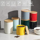 Sweejar Kitchen Canisters Ceramic Food Storage Jar Set, Stackable Containers with Airtight Seal Wooden Lid for Serving Ground Coffee, Tea, Herbs, Grains, Sugar, Salt - Set of 4 (Black) by CozyNest Decor
