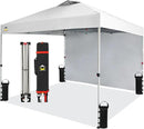 CROWN SHADES 10x10 Pop Up Canopy with 1 Side Wall - Beach Tent with One Push Setup - Outdoor Sun Shade for Events, Parties, Camping - Gazebo with STO-N-Go Cover Bag (White) by GreenHaven Gardens