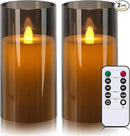 Metaku Flickering Flameless Candles Battery Operated 3D Moving Wick LED Candles with Remote, Set of 2 Grey Acrylic Electric Candles for Christmas Halloween Valentines Wedding Home Decor,D 3"×H 6" by GreenHaven Gardens