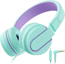 Kids Headphones, AILIHEN I35 On-Ear Headphones for School, 93dB HD Mic Stereo Headphone for Kid Girls Children, Foldable Wired 3.5mm for Chromebook, Laptop, Computer, Tablet (Green Purple) by TinyTreasures Baby Boutique