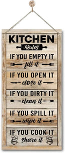 Hanging Kitchen Rules Wood Decor Sign, Rustic Kitchen Wooden Signs, Printed Wood Wall Art Sign, Kitchen Door Rules Rustic Sign, Hanging Wood Sign Kitchen Decor, Funny Farmhouse Kitchen Wall Décor E1 by CozyNest Decor