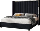 Jocisland King Size Bed Frame with 58" Tall Headboard, Velvet Upholstered Platform Bed with Channel Tufted Wingback Headboard and Plating Trim, No Box Spring Needed, Black by CozyNest Decor