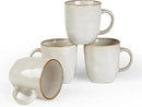 famiware Coffee Mugs Set of 4, Ocean Square 13oz Coffee Cup Set with Handle for Cocoa, Milk, Hot Chocolate, Stoneware Cups for Kitchen, Reactive Glaze, Microwave and Dishwasher Safe, Cappuccino White by CozyNest Decor