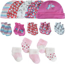 Newborn Baby Boy Girl Caps Mittens Socks Set Cotton Baby Essentials Accessories (Hats+Gloves+Socks) by TinyTreasures Baby Boutique