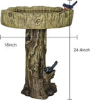 SunJet 24.4 Inch Heigh Wood-Look Concrete Bird Bath with Decorative Faux Bird – birdbath Rustic & Long-Lasting Design, Enhances Garden, Patio, Yard, Lawn Décor by GreenHaven Gardens