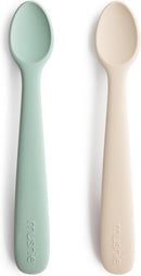 mushie Silicone Baby Feeding Spoons | 2 Pack (Cambridge Blue/Shifting Sand) by TinyTreasures Baby Boutique