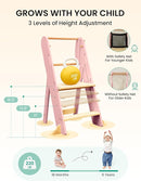 GROWNSY Foldable Step Stool Toddler Tower, Toddler Kitchen Stool Helper, Collapsible Kids Standing Learning Tower with 3 Adjustable Heights and Safety Net for Kitchen Bathroom Sink Counter (Pink) by TinyTreasures Baby Boutique