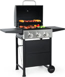MASTER COOK 3 Burner BBQ Propane Gas Grill, Stainless Steel 30,000 BTU Patio Garden Barbecue Grill with Two Foldable Shelves by GreenHaven Gardens