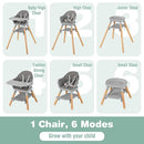 BABY JOY Baby High Chair, 6 in 1 Convertible Wooden Highchair for Babies & Toddlers with Adjustable Legs, Removable Double Tray, Safety Harness & Waterproof PU Cushion (Gray) by TinyTreasures Baby Boutique