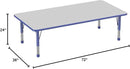 FDP Rectangle Activity School and Classroom Kids Table (36 x 72 inch), Toddler Legs, Adjustable Height 15-24 inches - Gray Top and Blue Edge by CozyNest Decor
