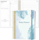 Daily Planner Undated - B5 To Do List Notebook Hourly Schedules, Spiral Appointment Planner for Women and Men, PVC Hardcover, Inner Pocket, Elastic Closure, 7" x 10", Blue Watercolor by TinyTreasures Baby Boutique