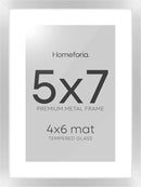 Homeforia 5x7 Picture Frame Silver, High End Metal 5 x 7 Silver Frames with Mat 4 x 6 Print, 5by7 Desk Frame Matted to 4x6 inch Photo, 5 by 7 Wall or Tabletop Frame, Tempered Glass, Wall Kit, Set of 1 by CozyNest Decor