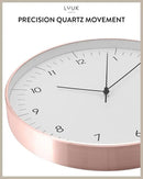 LUUK LIFESTYLE Timeless Wall Clock with Silent Movement and no Ticking, Elegant Design, for Children's Room, Living Room, Bathroom, 12”, White and Rosegold by CozyNest Decor