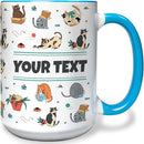 Personalized Mug for Kids - Cats - Custom Name/Text, Ceramic Hot Chocolate/Cocoa/Coffee Cup for Boys/Girls, Birthday/Christmas/Holiday Gift - 15 oz, Light Blue Handle by TinyTreasures Baby Boutique